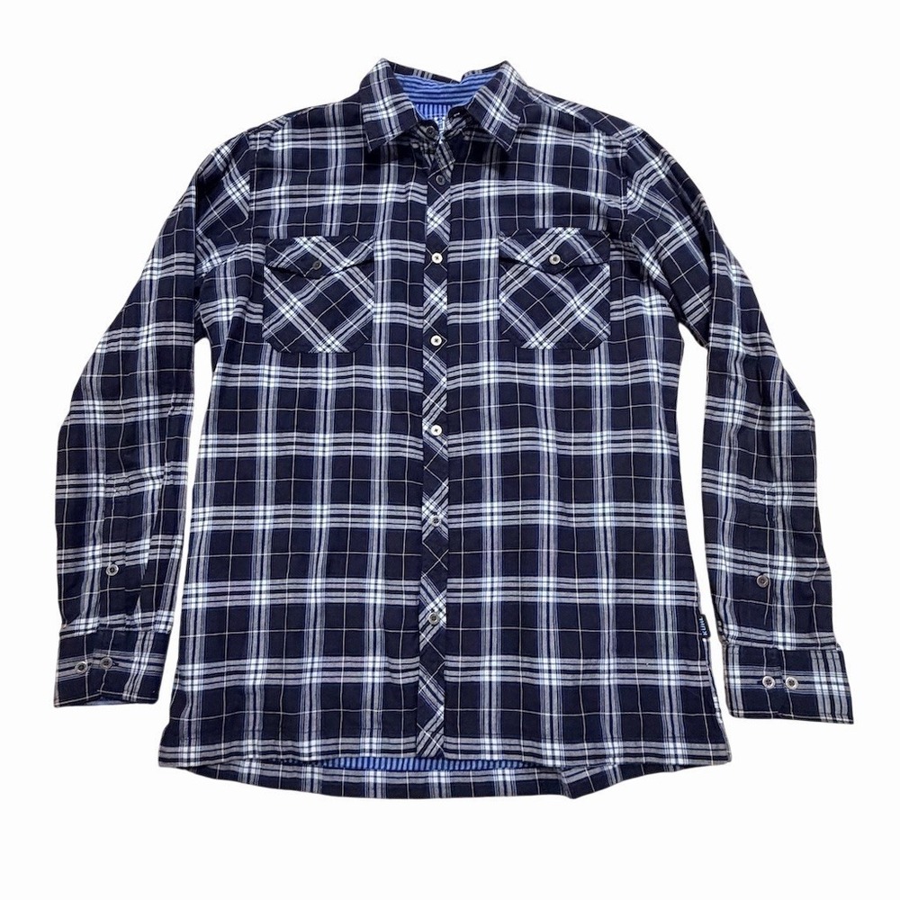 KÜHL Plaid Button-Up‎ Shirt Men's Size M Navy Blue White Long